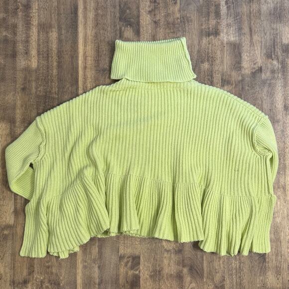 Free People Layer Cake Sweater Ruffle Mock Neck Chunky Knit Key Lime Size XS - Picture 9 of 9